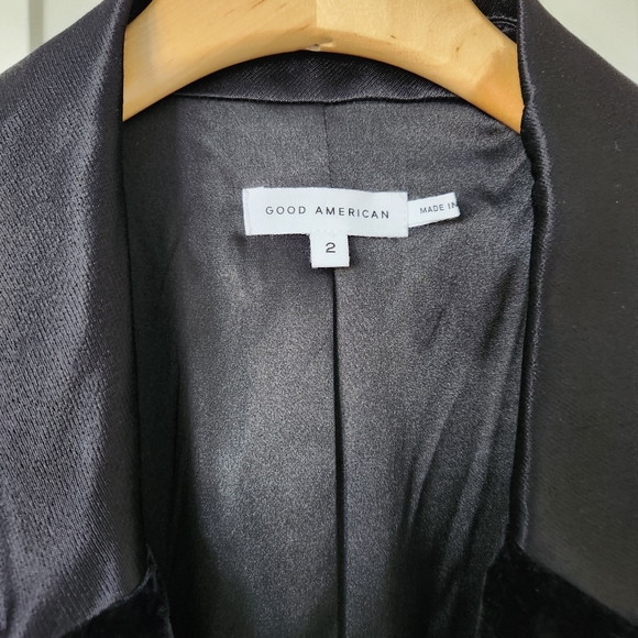 Good American Velvet Blazer Waist Drawcord Black Medium - Picture 5 of 16